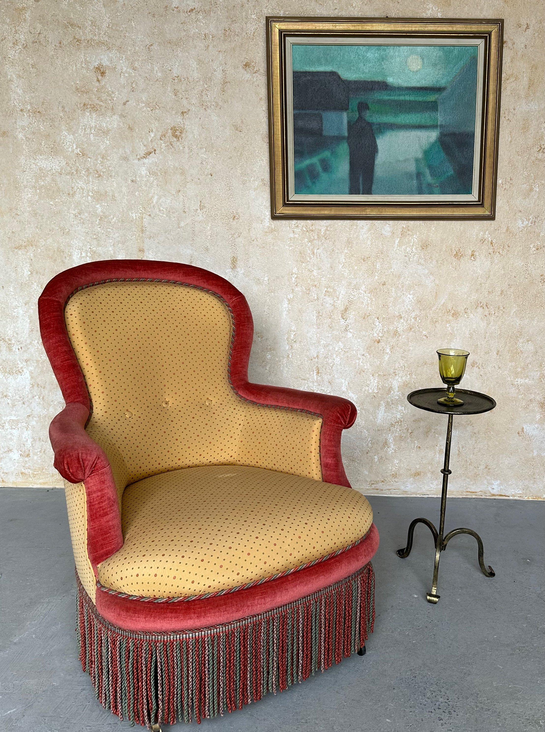 Mid-Century Modern Small Spanish Iron Drinks Table with Scrolled Feet