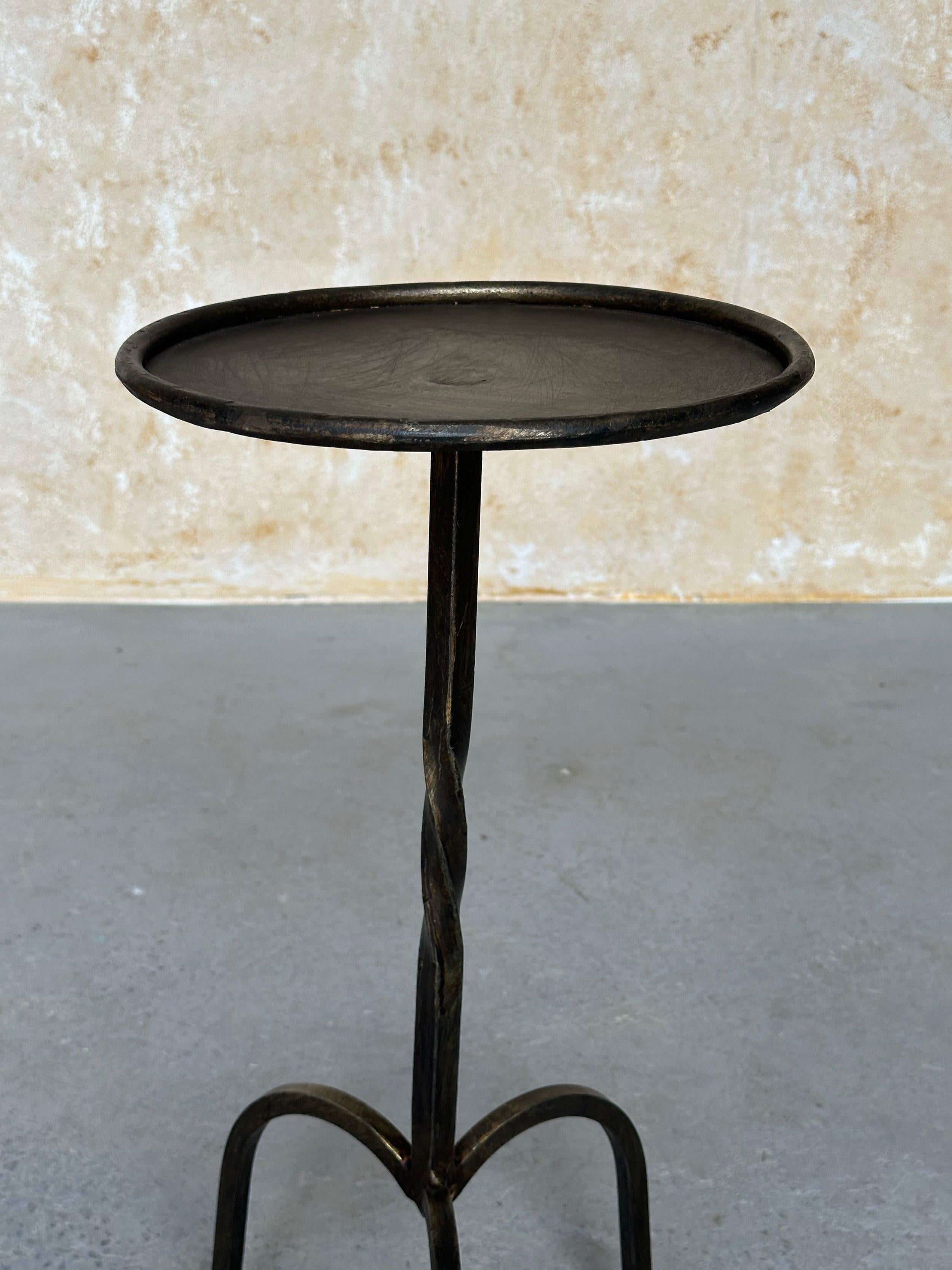 Contemporary Small Spanish Iron Drinks Table with Twisted Stem For Sale