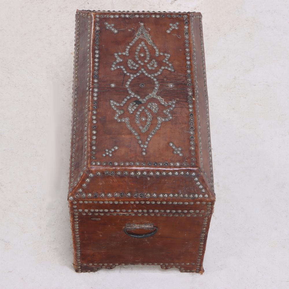 Spanish Colonial Small Spanish Studded Leather Trunk, early 19th C.