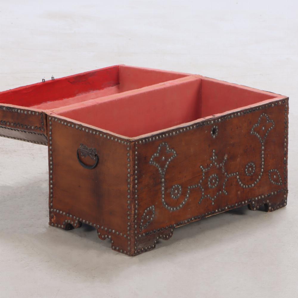 19th Century Small Spanish Studded Leather Trunk, early 19th C.