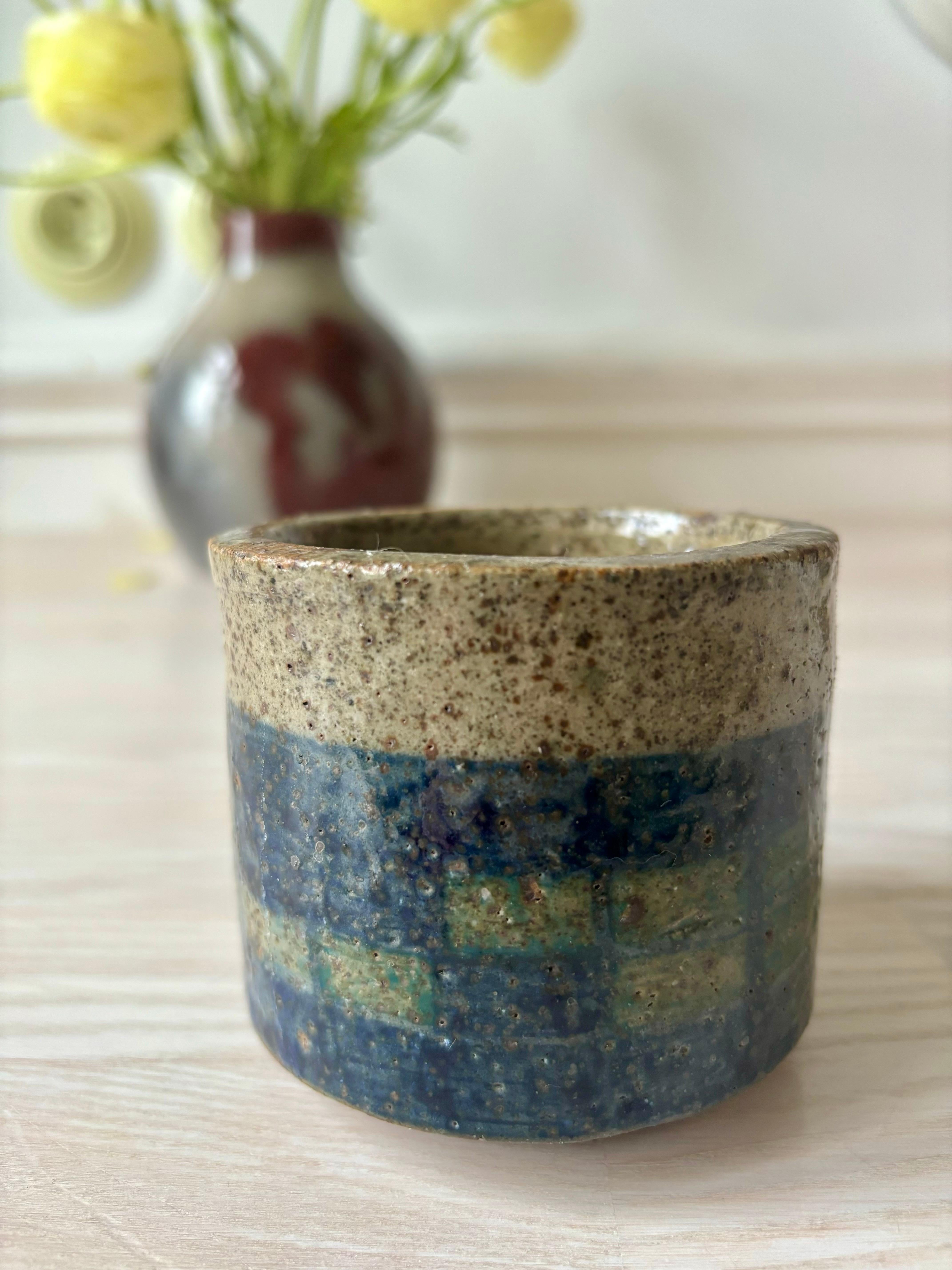 Organic Modern Small Spanish Vintage Ceramic Planter Vase For Sale