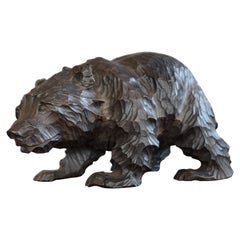 Small & Special Style Hand Carved Standing Grizly Bear Sculpture from 1940-1960