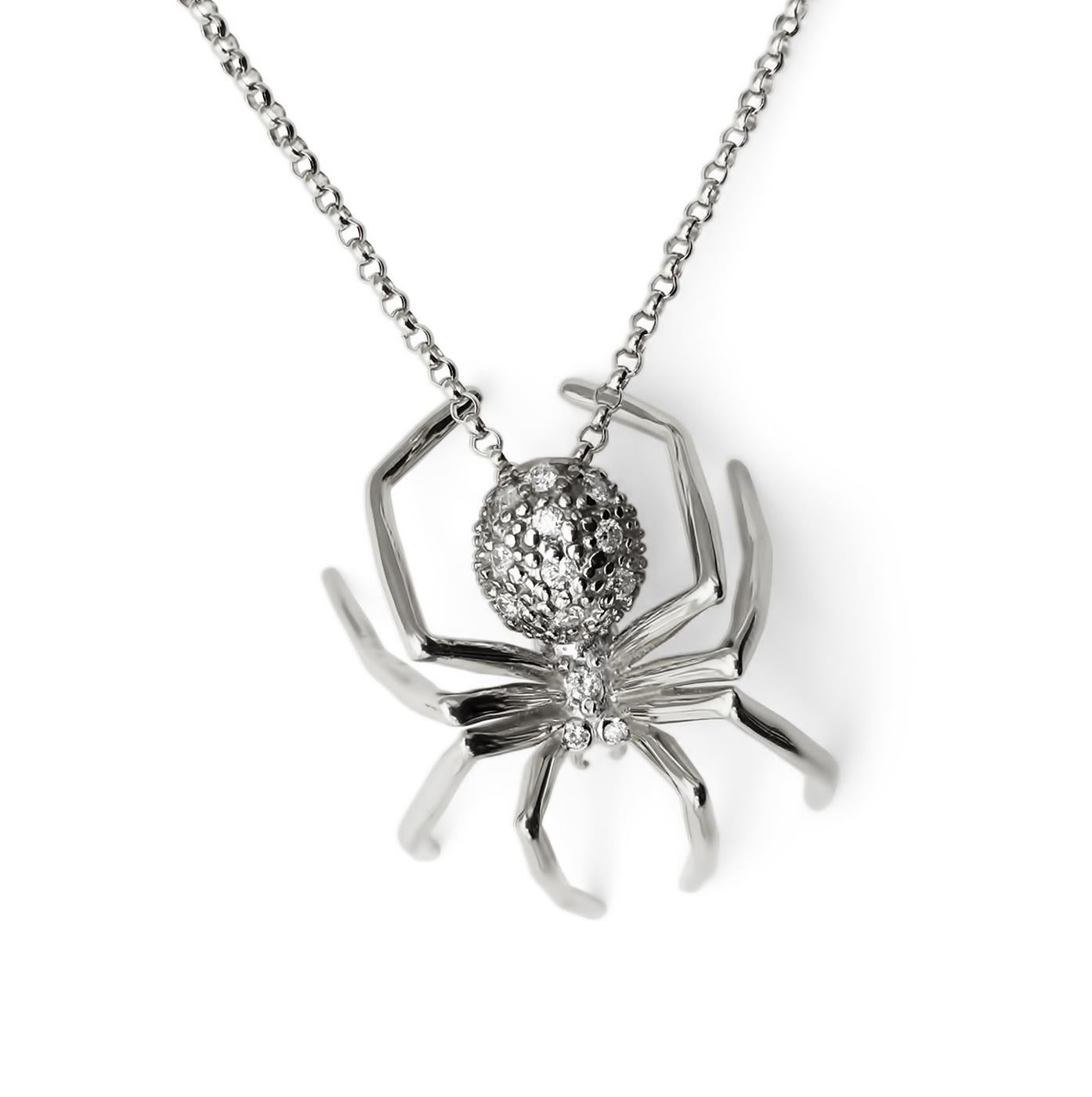 14k Weißgold Diamanten kleine Spinnen-Anhänger-Halskette JHerwitt Geschenk für ihre (Künstler*in) im Angebot