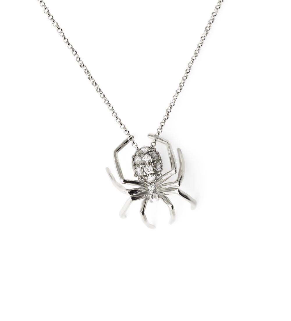 14k Weißgold Diamanten kleine Spinnen-Anhänger-Halskette JHerwitt Geschenk für ihre im Zustand „Neu“ im Angebot in Los Angeles, CA