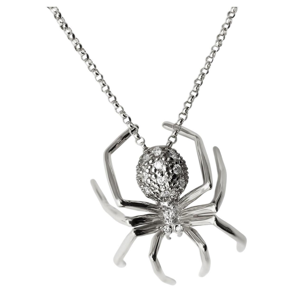 14k White Gold Diamonds Small Spider Pendant Necklace JHerwitt gift for her For Sale