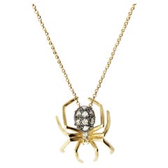 Small Spider Pendant Yellow Gold Black Rhodium Plated White Sapphires