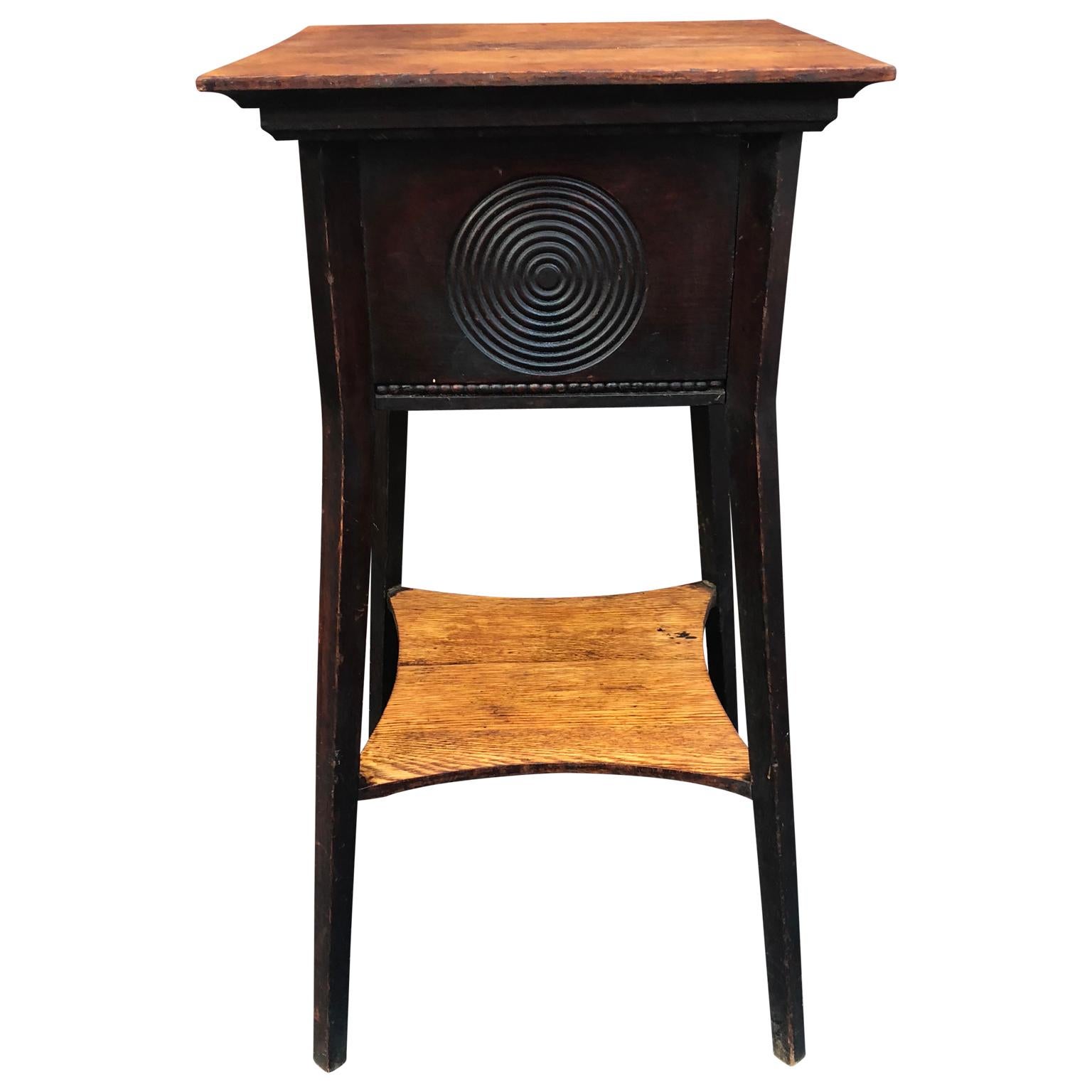 Wood Small Square American Two-Tier Nightstand Or Plant Stand