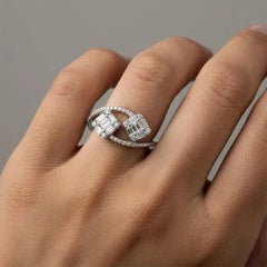 Small Square Baguette Diamond 14K (or 18k upon request)White Gold Open Wrap Ring