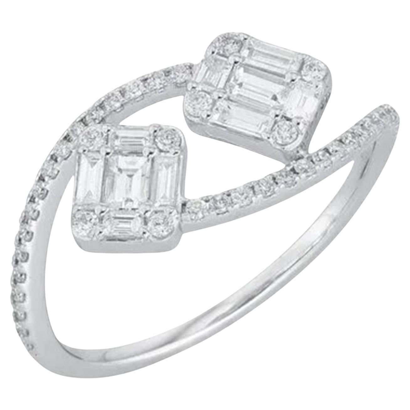Pequeño Diamante Baguette Cuadrado 14K (o 18k bajo petición)Anillo Envolvente Abierto de Oro Blanco