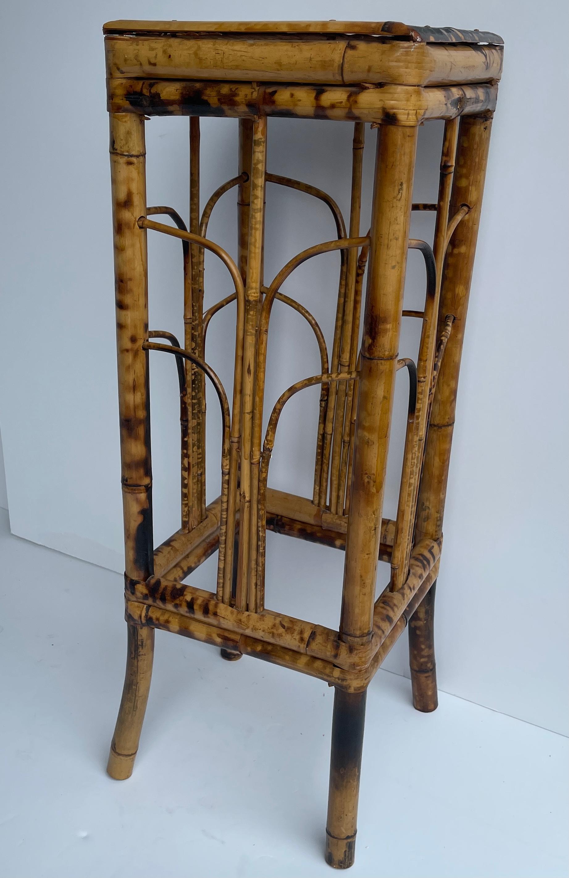 Small Square Bamboo Plant Stand, Mid-Century Modern 4