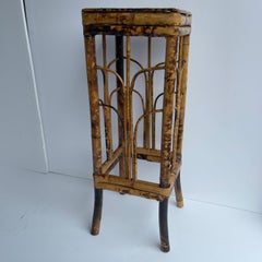 Small Square Bamboo Plant Stand, Mid-Century Modern