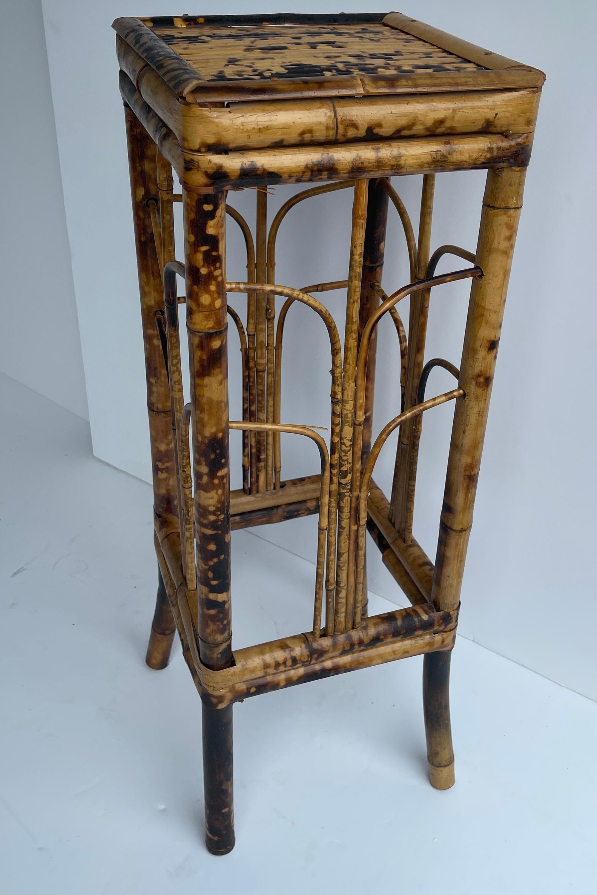 Mid-20th Century Small Square Bamboo Plant Stand, Mid-Century Modern