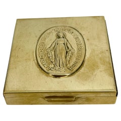 Small Square Brass Box With Angel Insignia, America Early 20th Century
