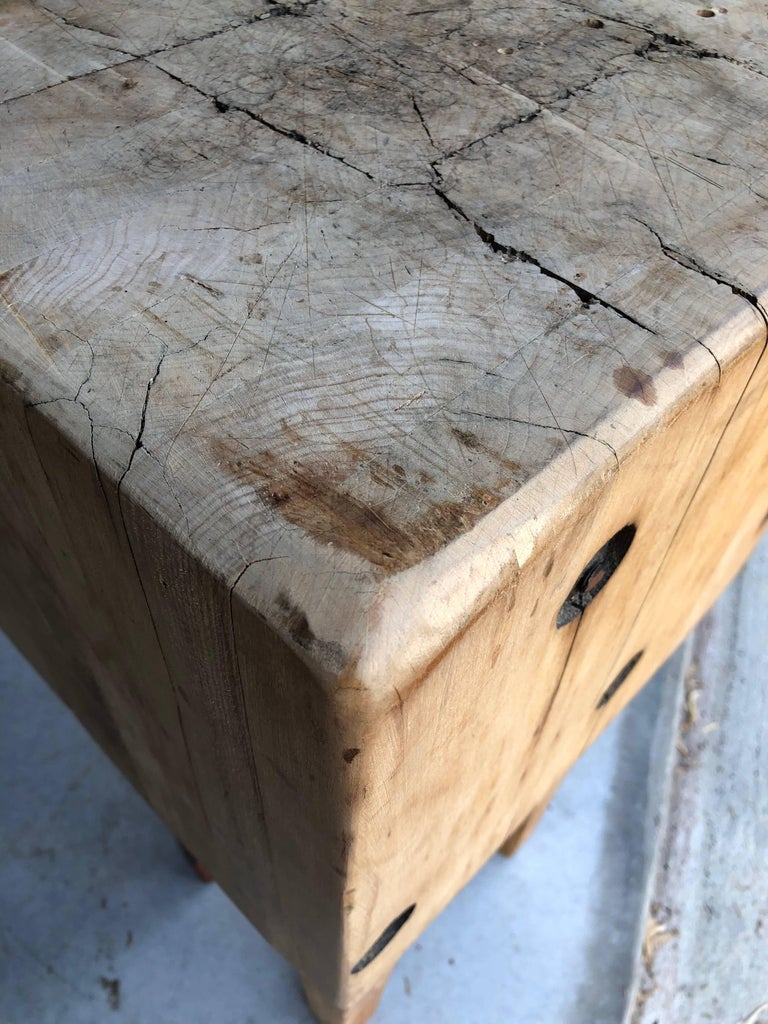 Small American Square Butchers Block Table at 1stDibs