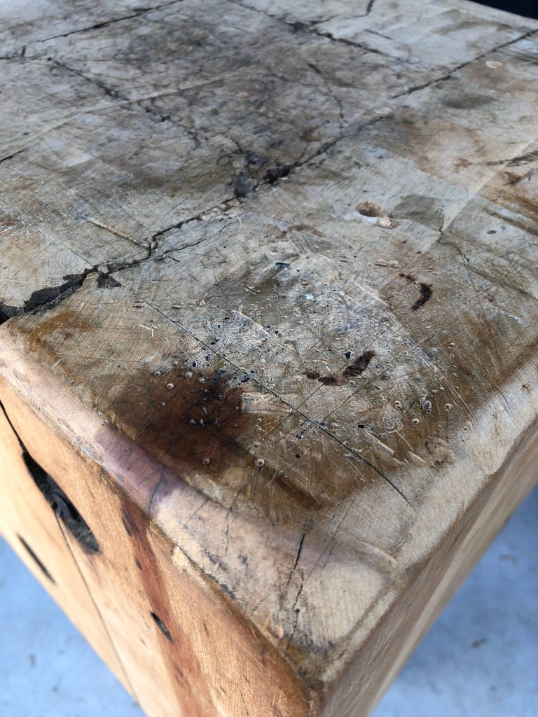 Small American Square Butchers Block Table at 1stDibs