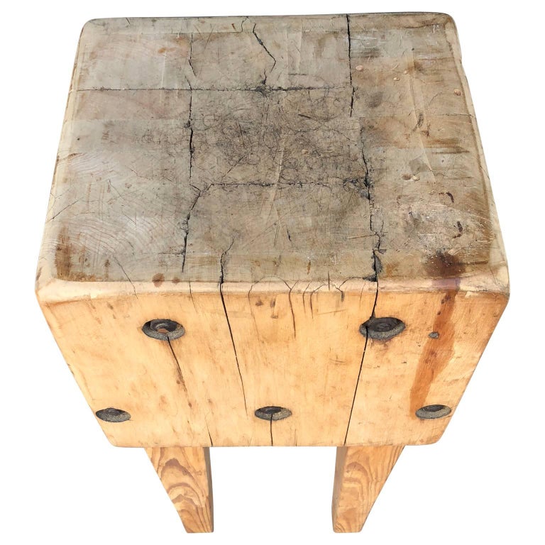 Small American Square Butchers Block Table at 1stDibs