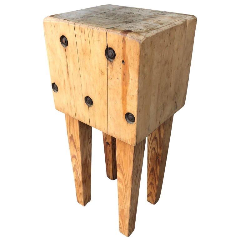 Small American Square Butchers Block Table at 1stDibs