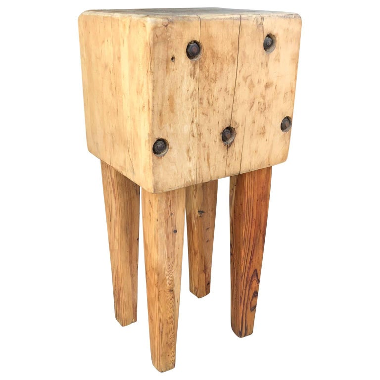 Small American Square Butchers Block Table at 1stDibs