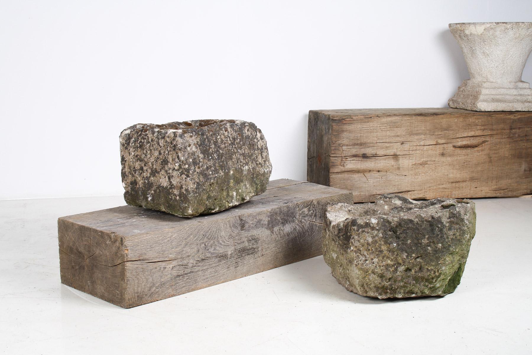 Petit pot Bonsai carré antique Wabi Sabi en pierre sculptée en vente 2