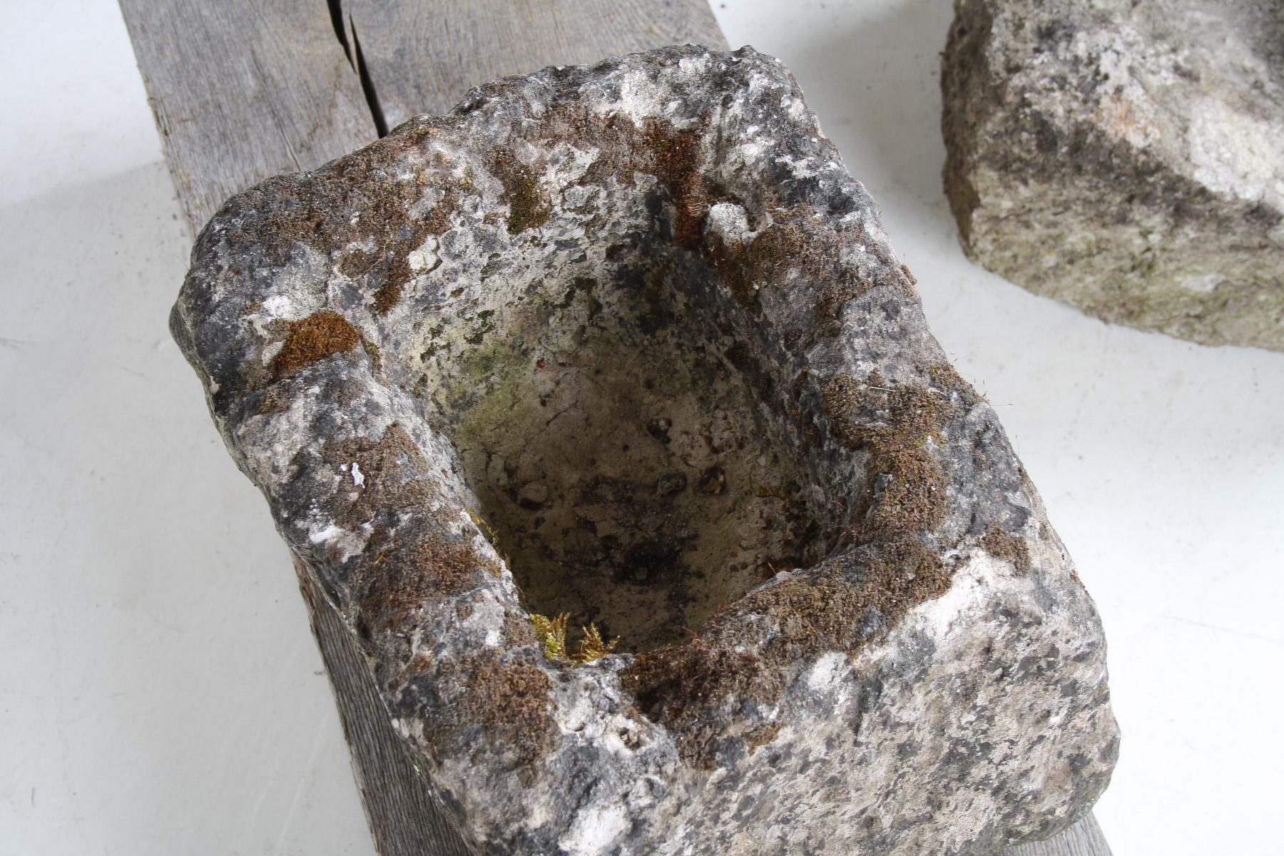 Petit pot Bonsai carré antique Wabi Sabi en pierre sculptée en vente 5