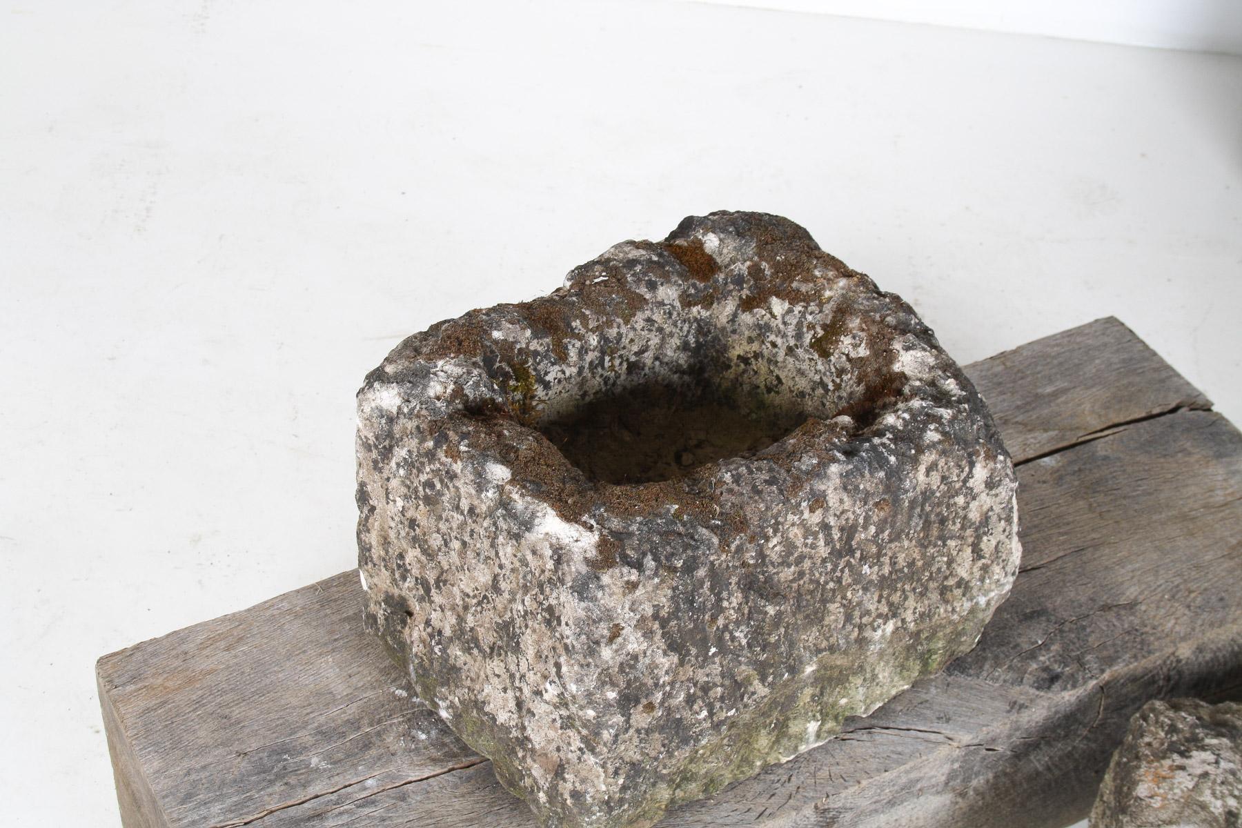 XIXe siècle Petit pot Bonsai carré antique Wabi Sabi en pierre sculptée en vente