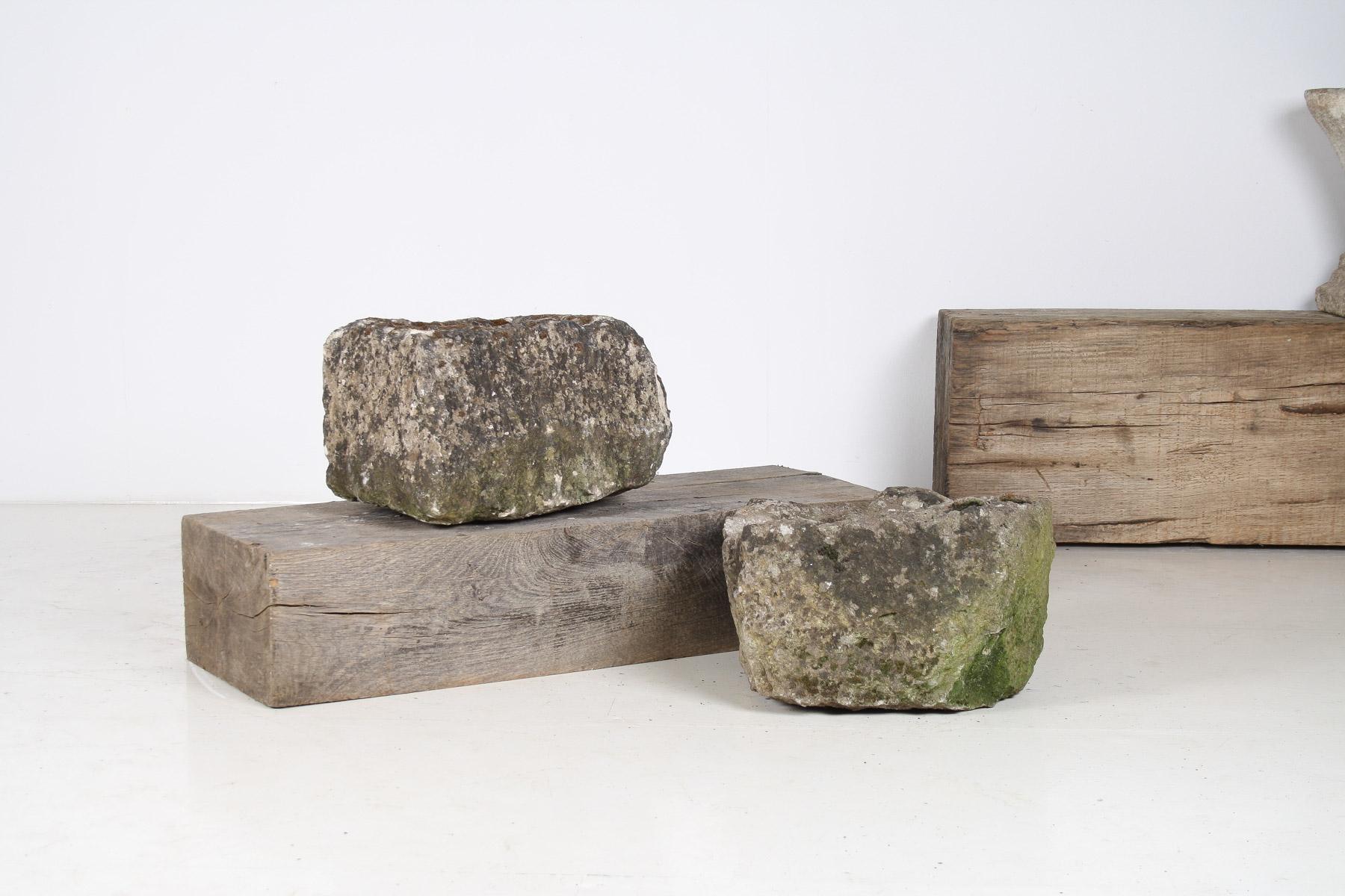 Pierre Petit pot Bonsai carré antique Wabi Sabi en pierre sculptée en vente