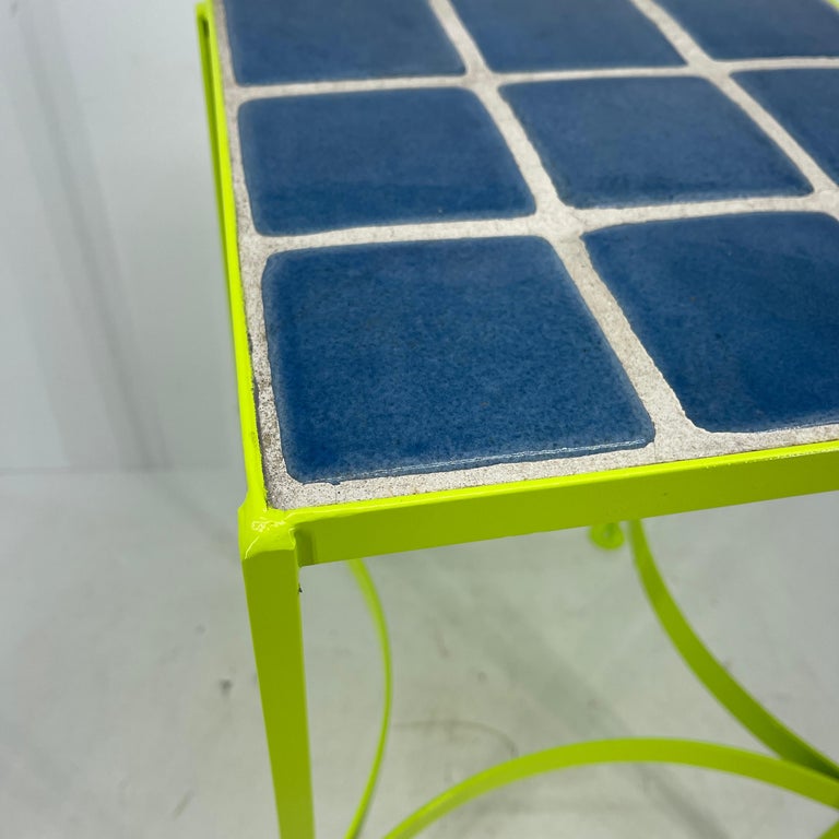 Late 20th Century Small Square Tile Top Metal Side or End Table