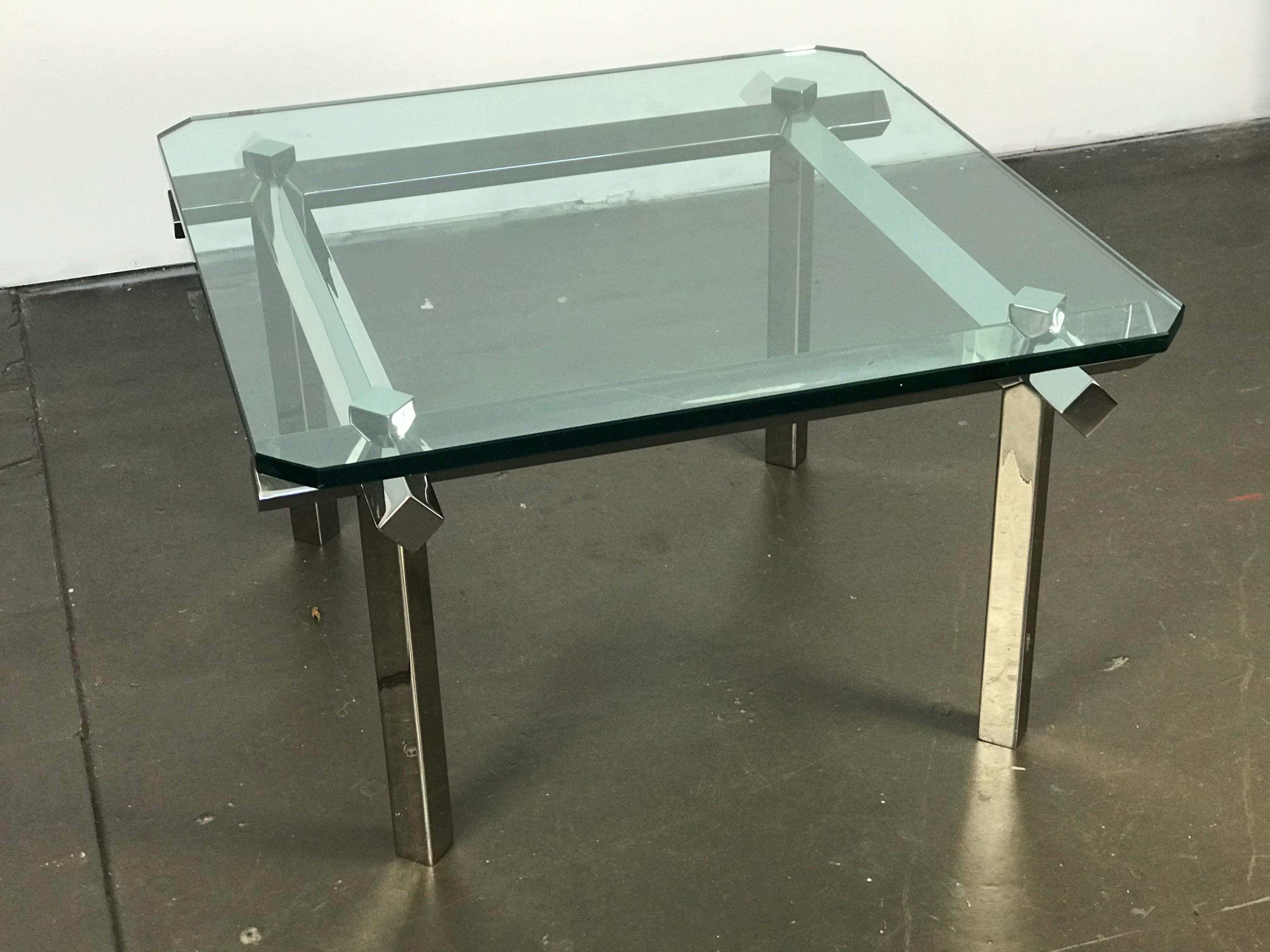 Glass Mid Century Modern Small Square Cocktail Table after Karl Springer 