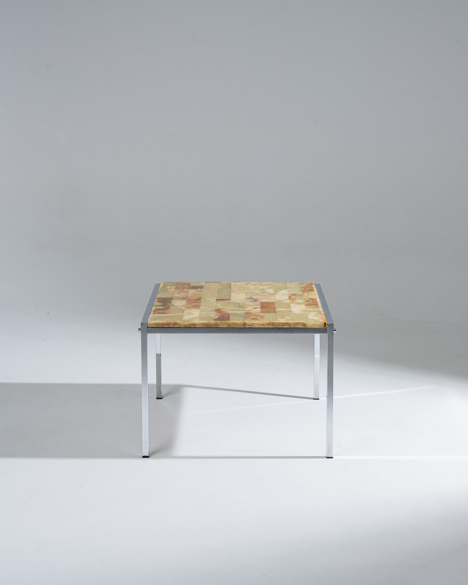 Mid-Century Modern Small square coffee table onyx and metal, 1960s For Sale