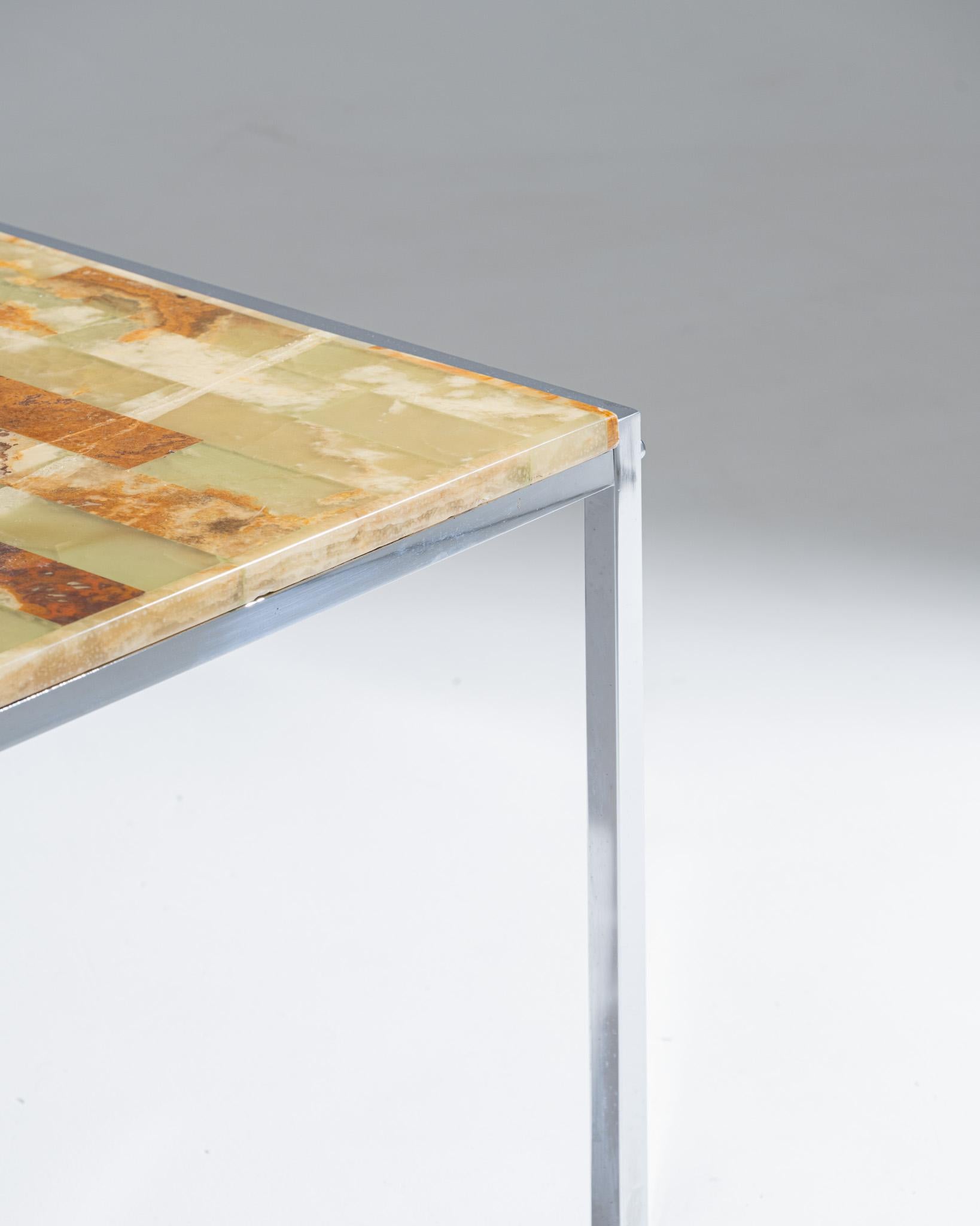 Mid-20th Century Small square coffee table onyx and metal, 1960s For Sale