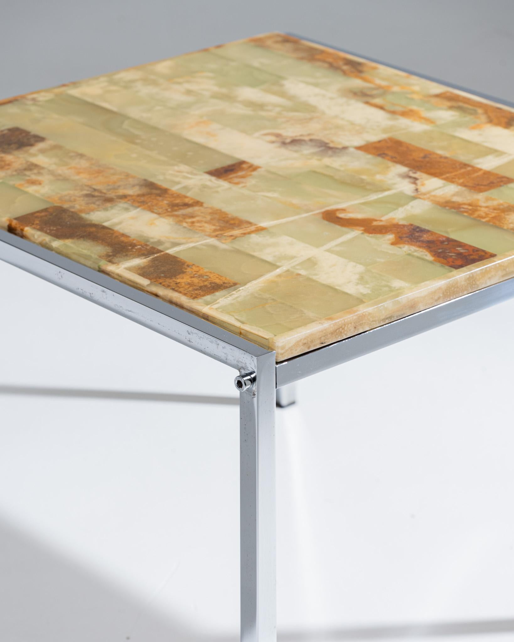Metal Small square coffee table onyx and metal, 1960s For Sale
