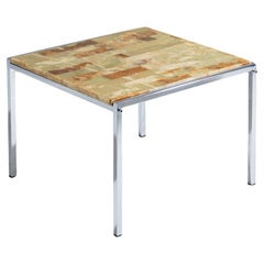 Small square coffee table onyx and metal, 1960s