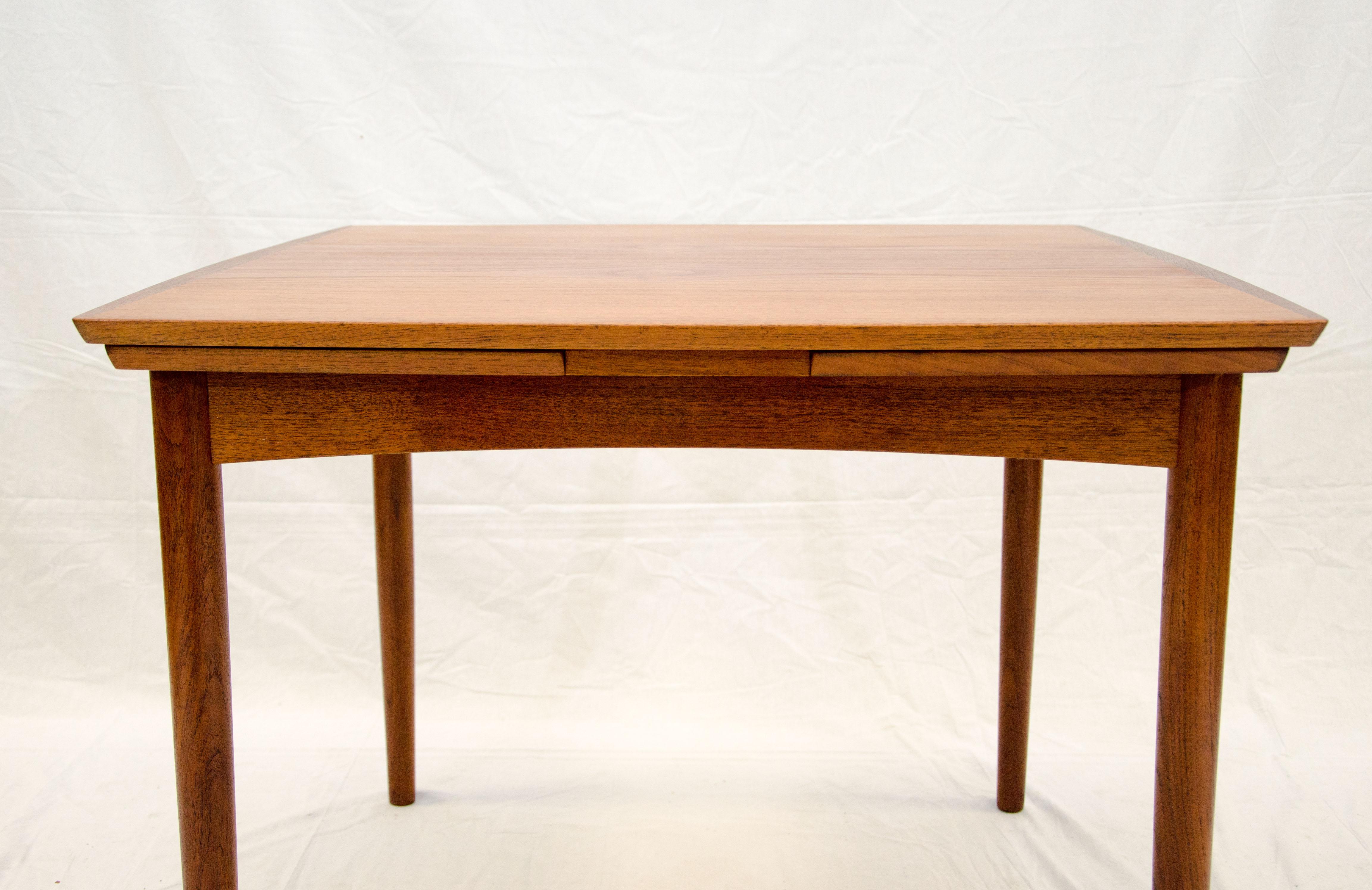 20th Century Small Square Danish Teak Draw-Leaf Dining or Breakfast Table