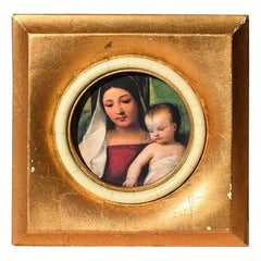 Piccolo portafoto quadrato in oro dorato con Madonna & Child