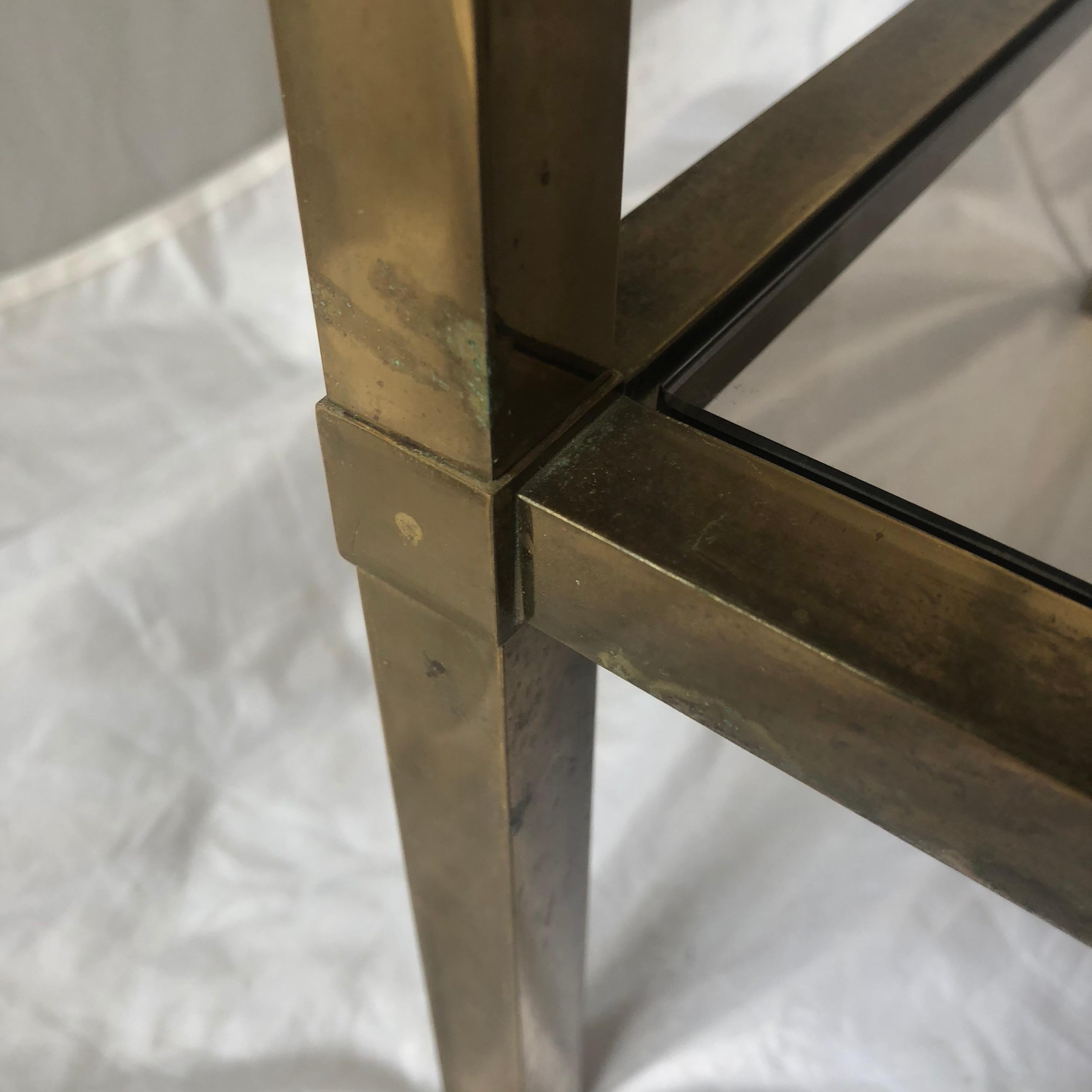 Small Square Italian Brass Glass-Top Mid-Century Modern Side Table 7