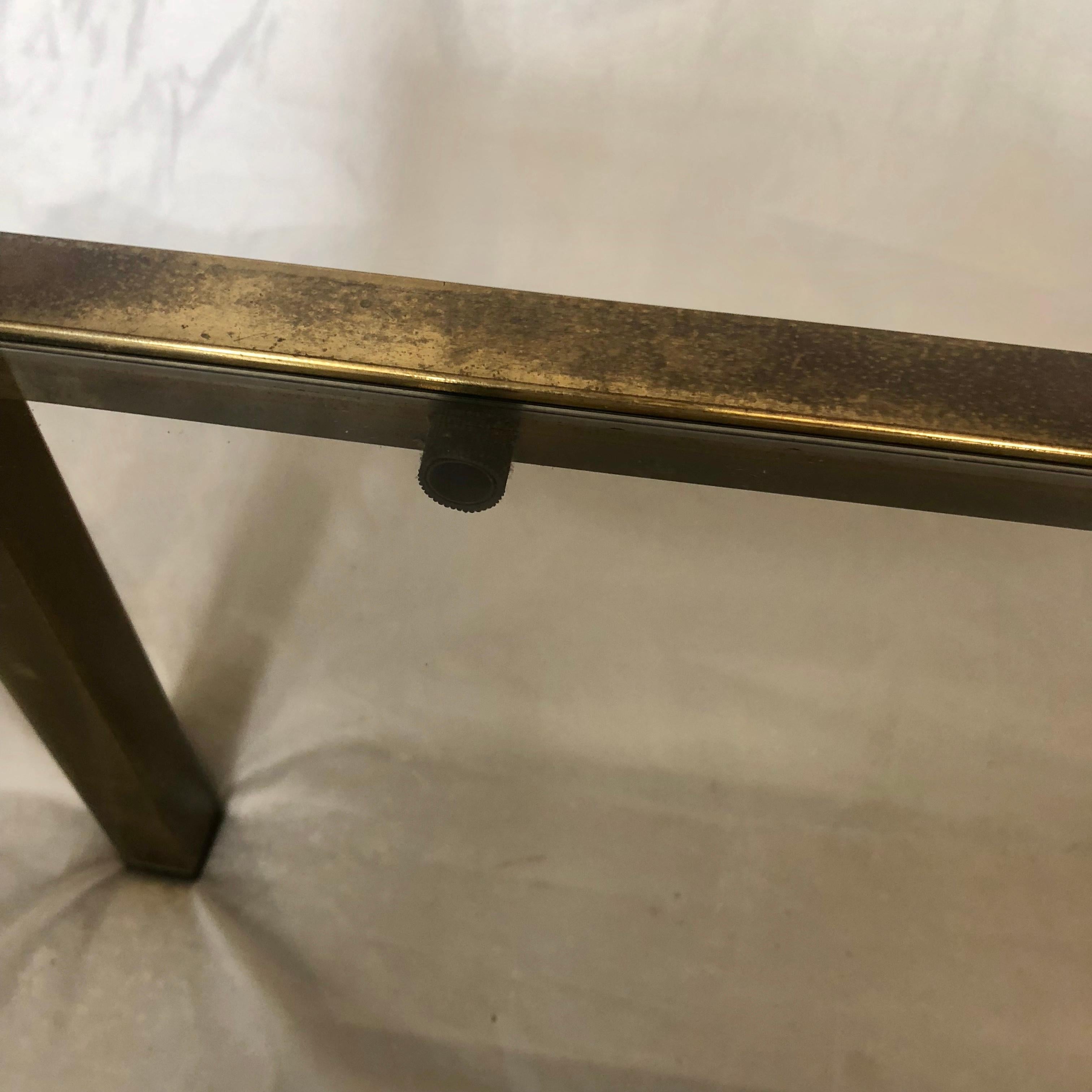 Small Square Italian Brass Glass-Top Mid-Century Modern Side Table 10