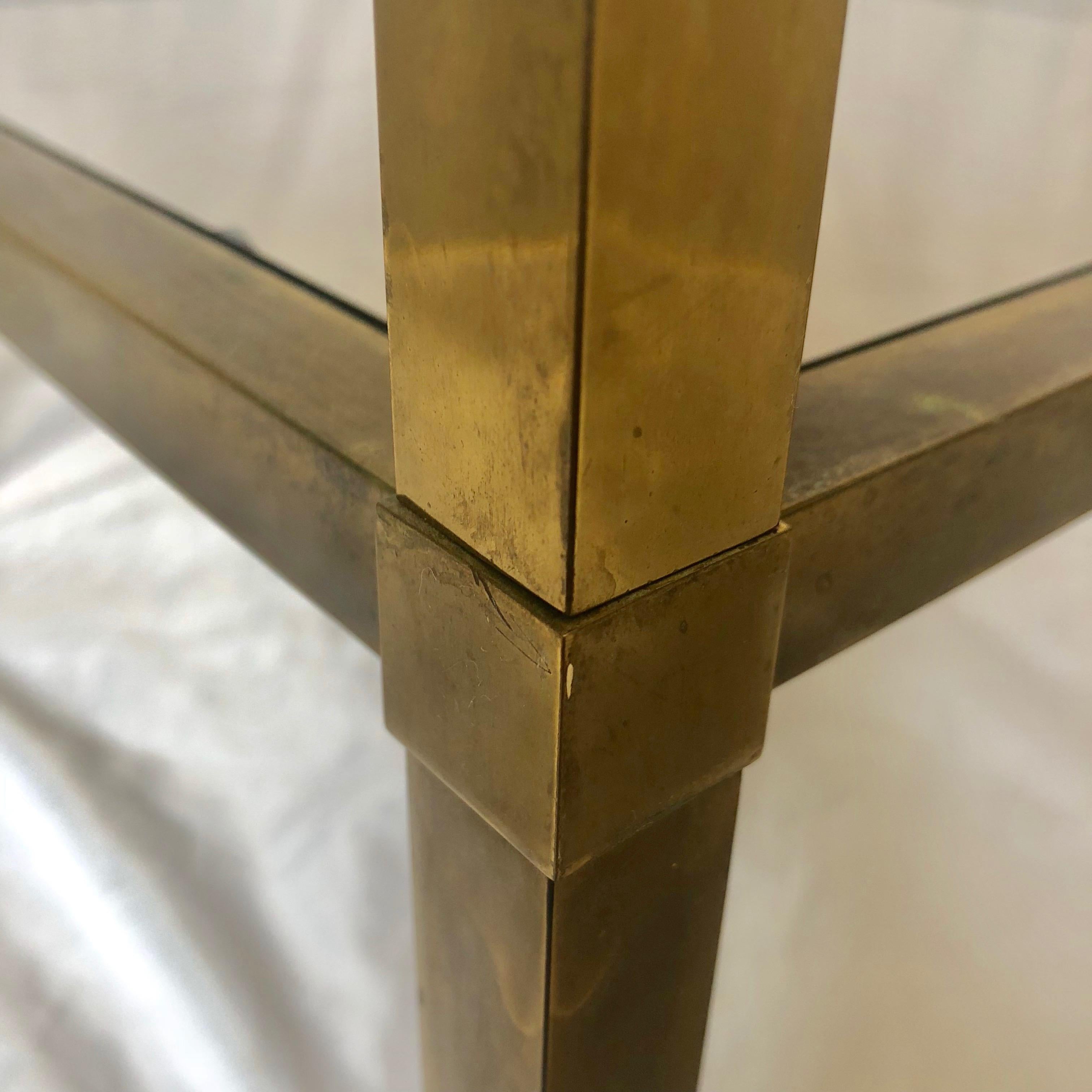 Small Square Italian Brass Glass-Top Mid-Century Modern Side Table 11