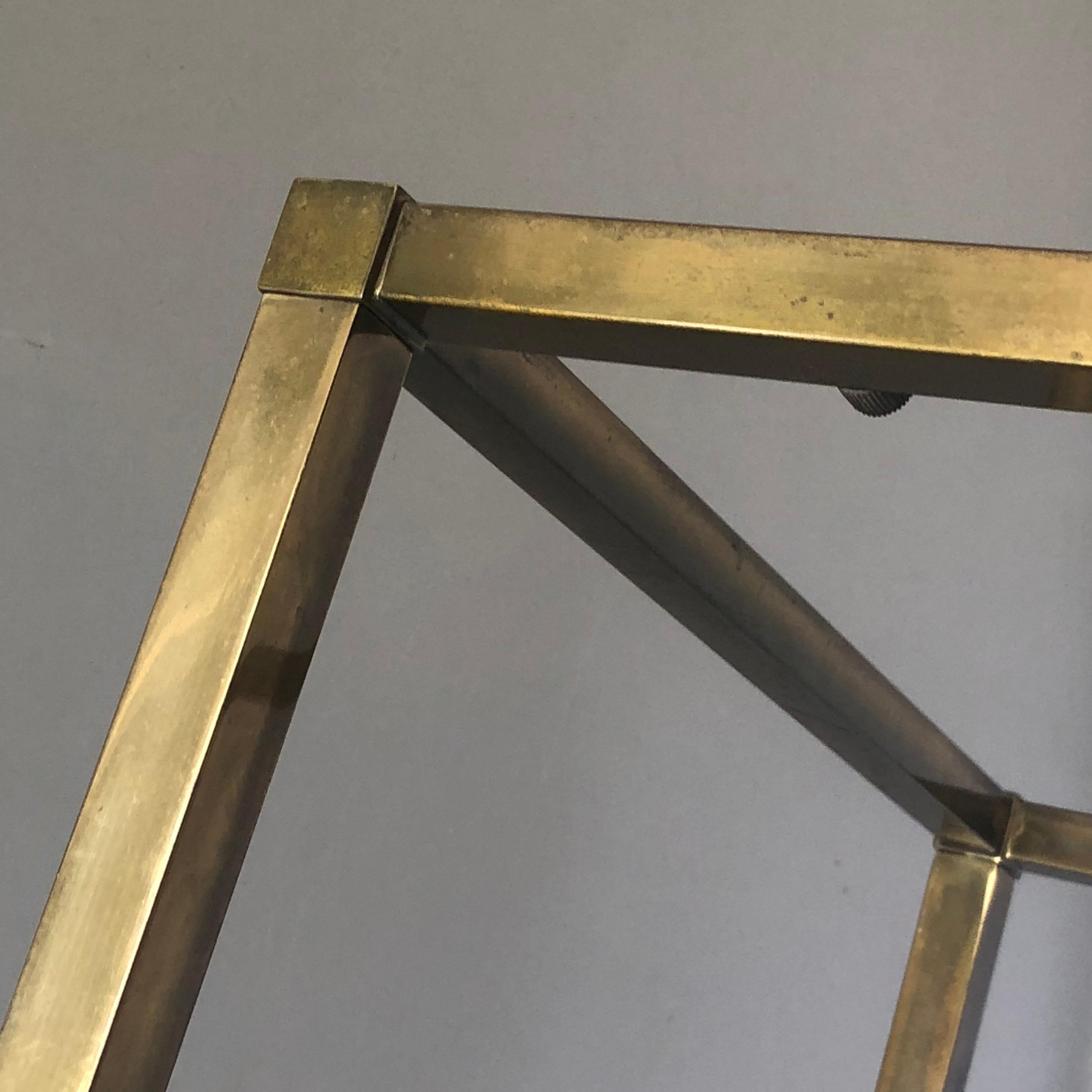 Small Square Italian Brass Glass-Top Mid-Century Modern Side Table 14