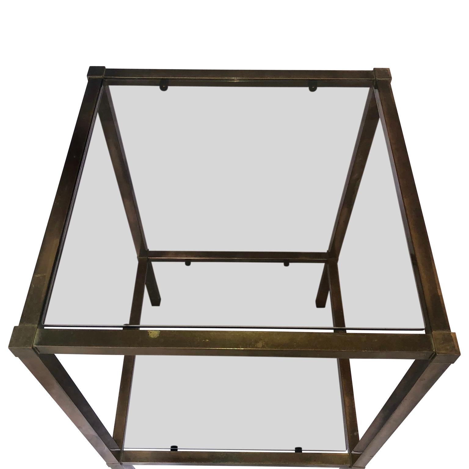 Small Square Italian Brass Glass-Top Mid-Century Modern Side Table In Good Condition In Haddonfield, NJ