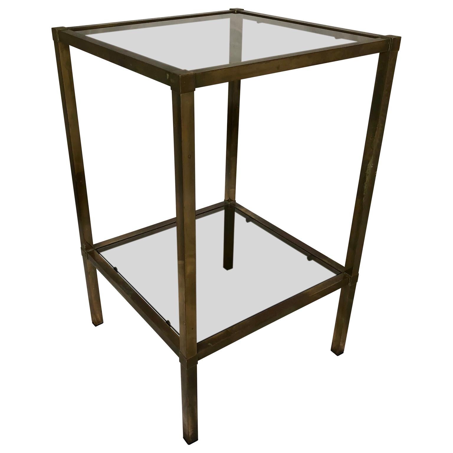 20th Century Small Square Italian Brass Glass-Top Mid-Century Modern Side Table