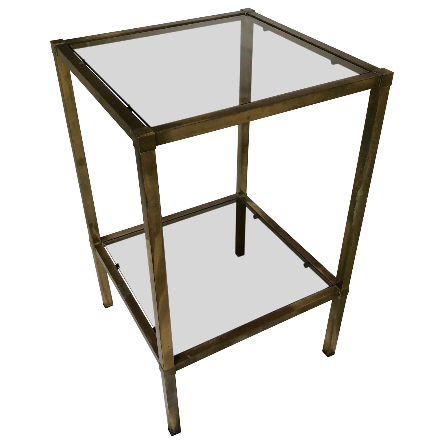 Small Square Italian Brass Glass-Top Mid-Century Modern Side Table 1