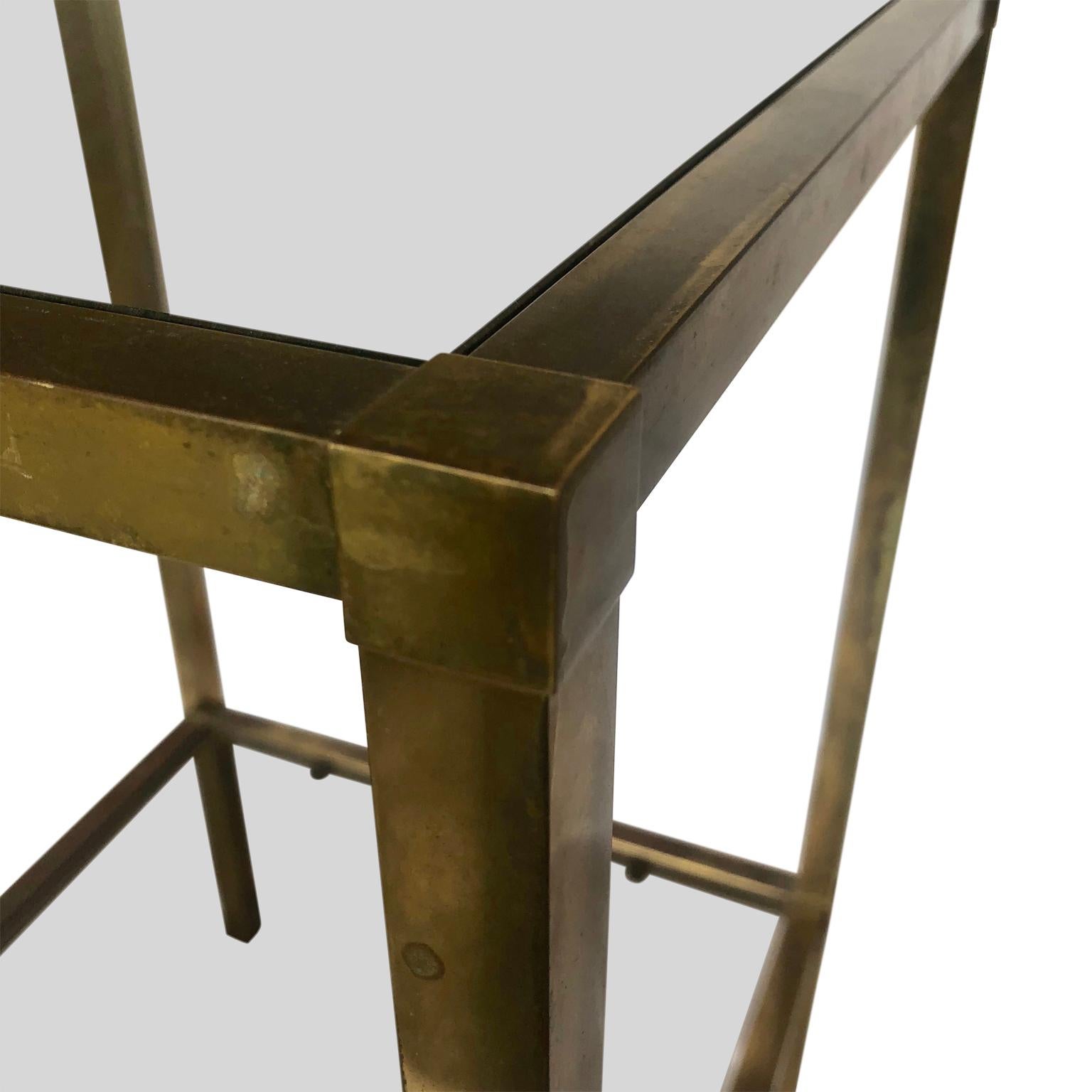 Small Square Italian Brass Glass-Top Mid-Century Modern Side Table 2