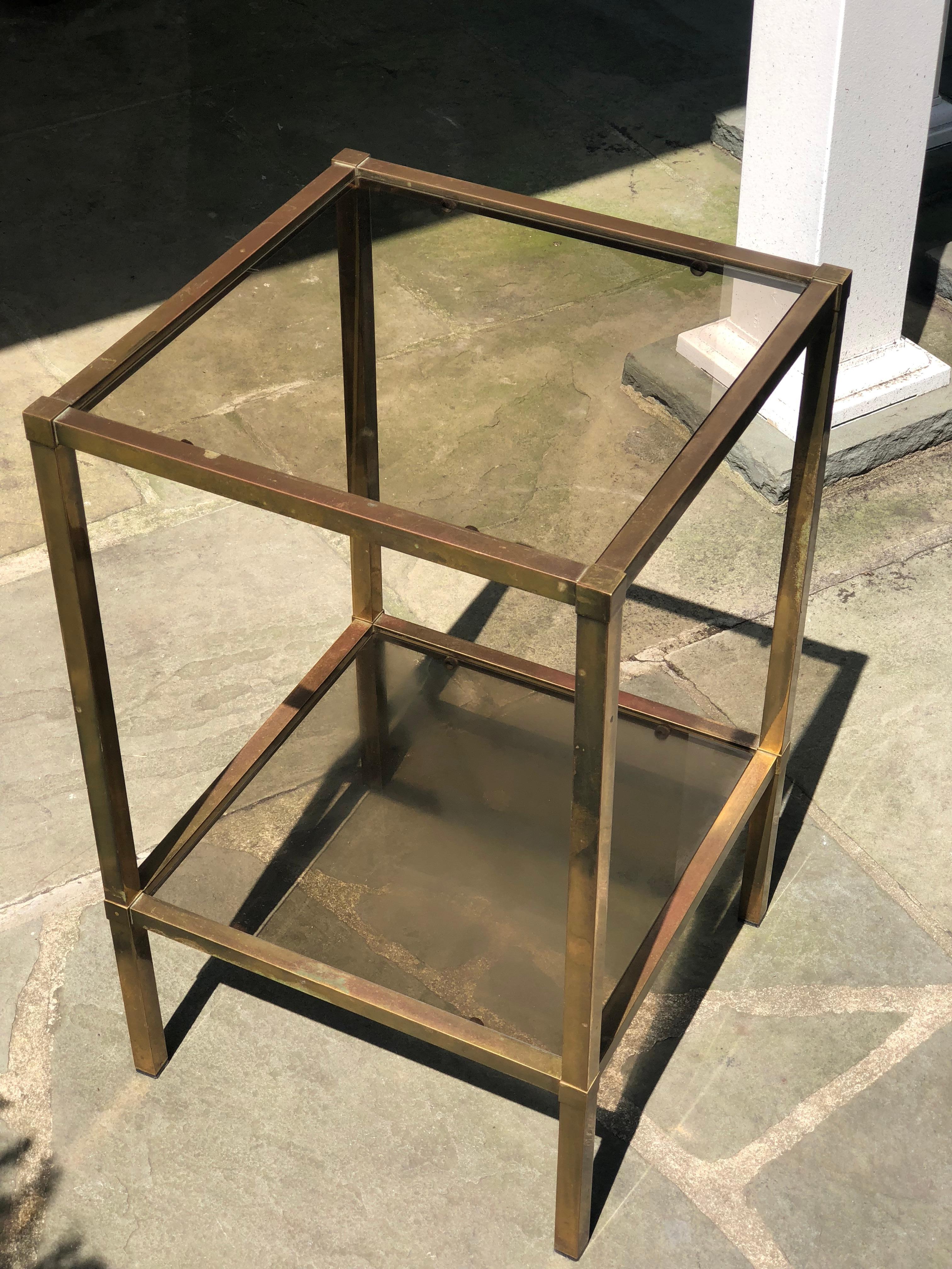 Small Square Italian Brass Glass-Top Mid-Century Modern Side Table 4
