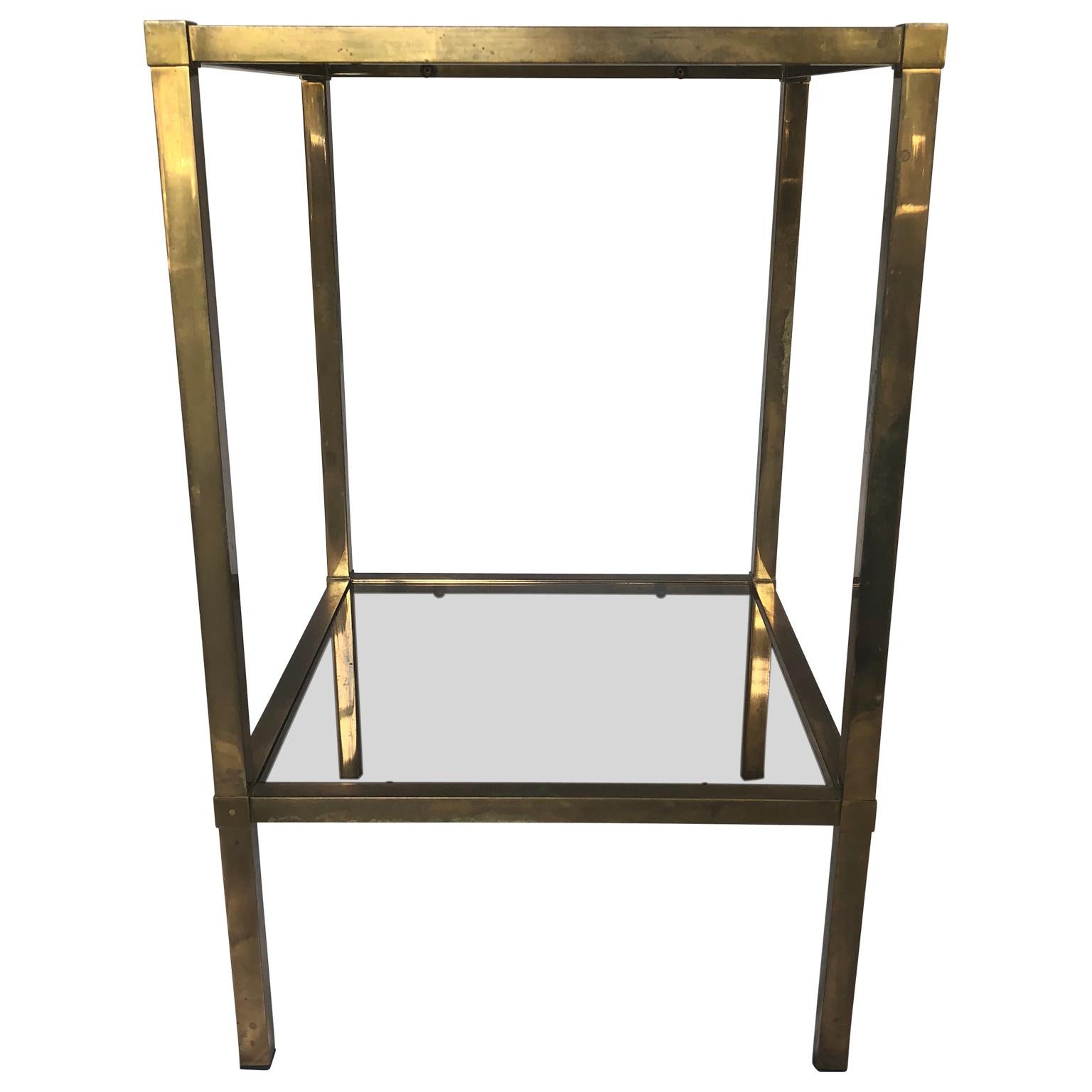 Small Square Italian Brass Glass-Top Mid-Century Modern Side Table