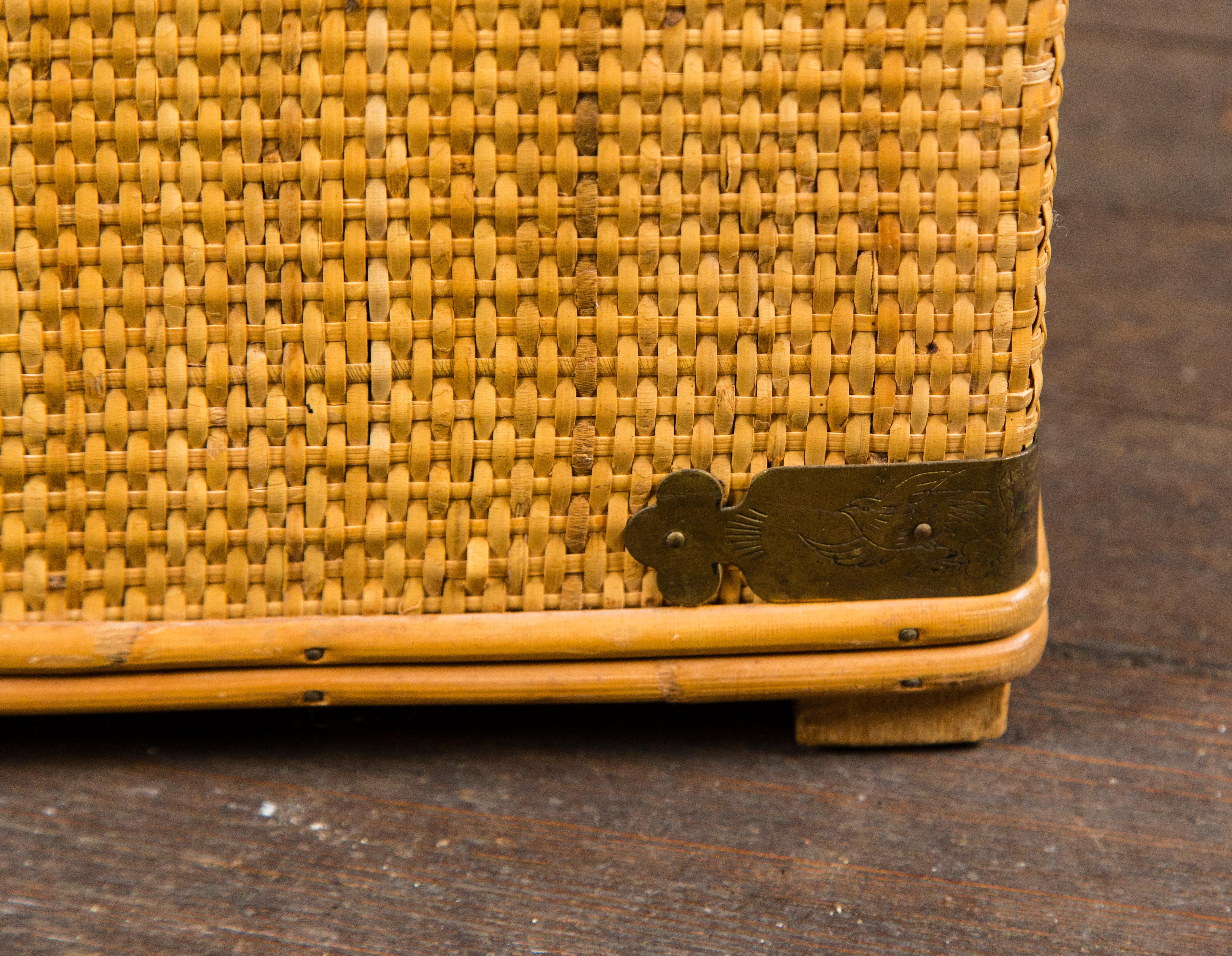 Mid-20th Century Small Square Rattan Trunk