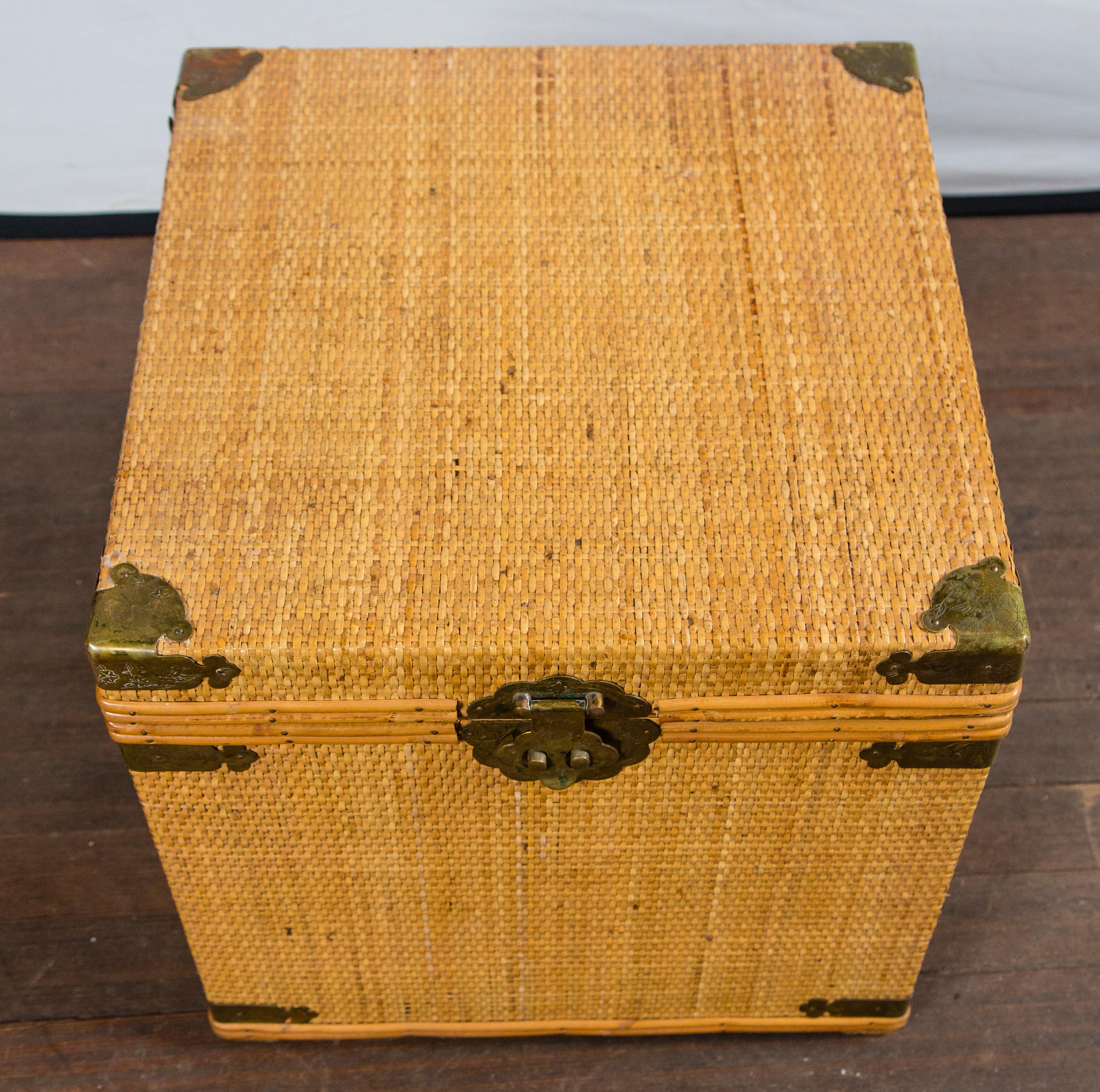 Brass Small Square Rattan Trunk