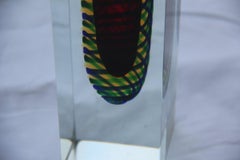 Small Square Solid  Murano Glass Vase Interior Green Yellow Red Colors, 1960s