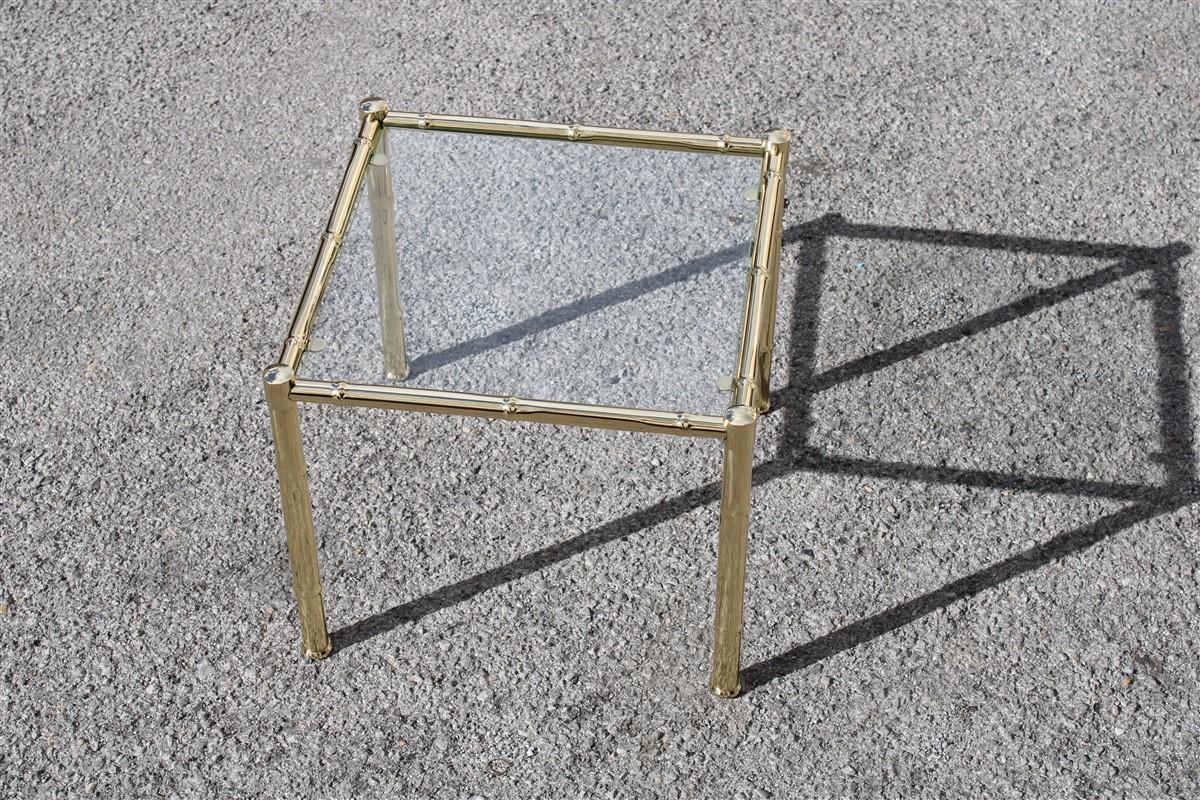 Small square table coffee solid brass gold Italian design 1970 glass top.