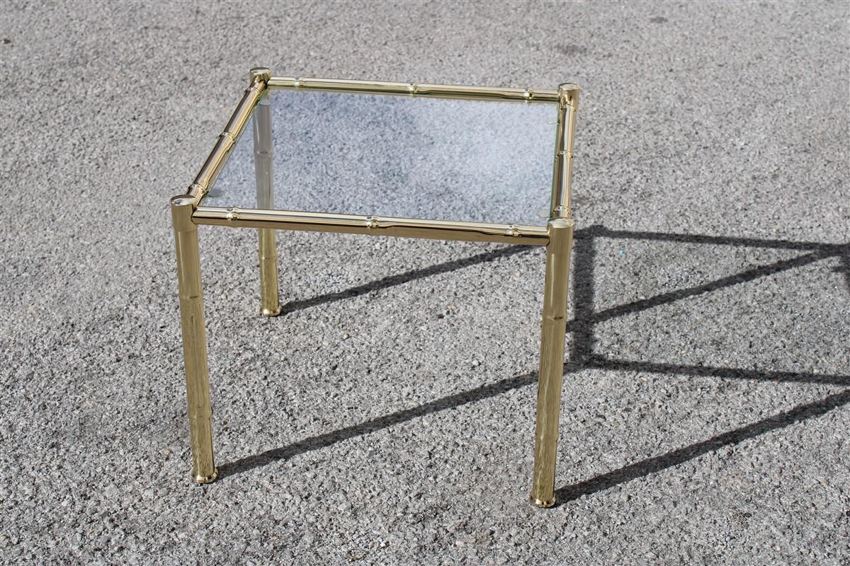 Mid-Century Modern Small Square Table Coffee Solid Brass Gold Italian Design 1970 Glass Top