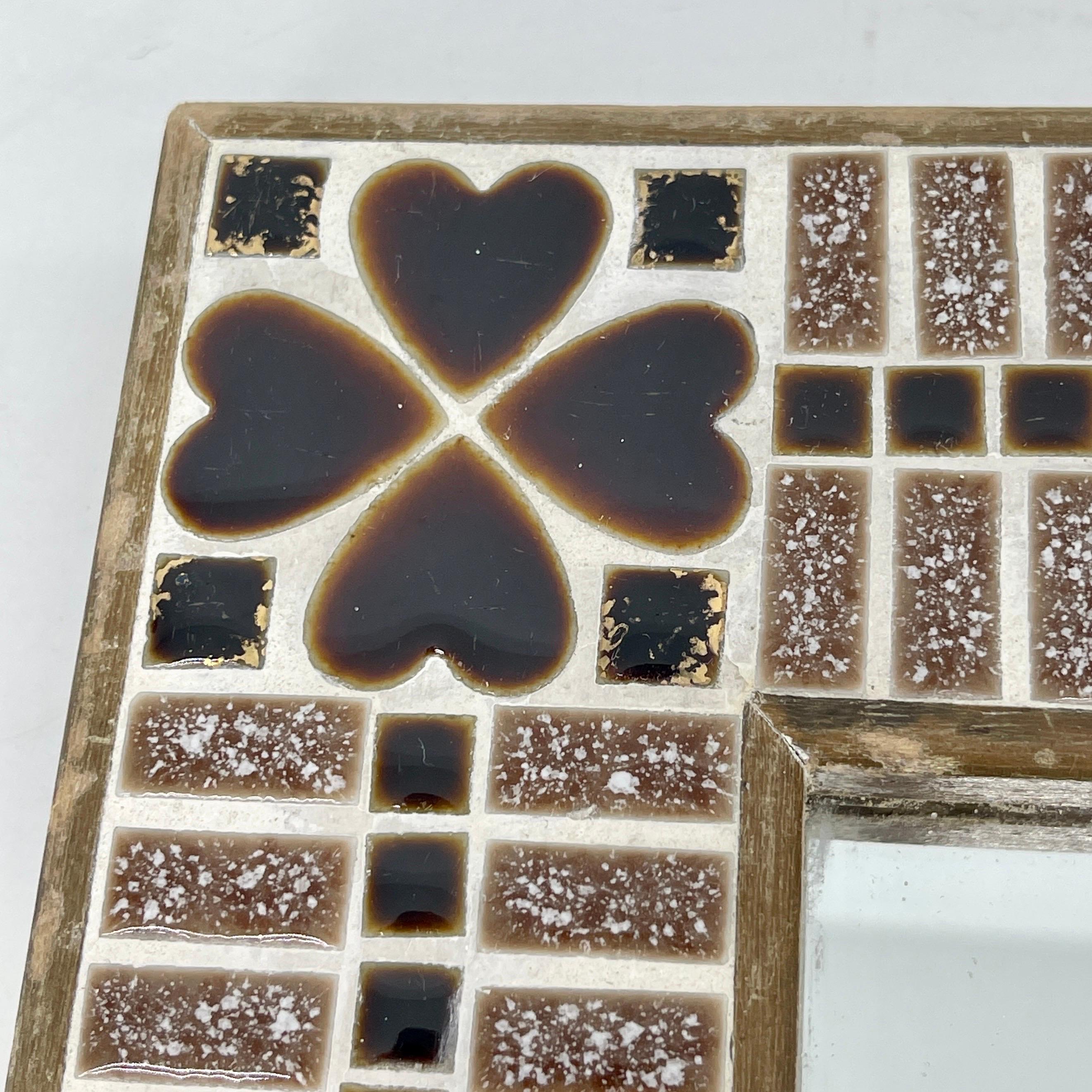 Small Square Tile Mirror with Heart Decorations For Sale 3